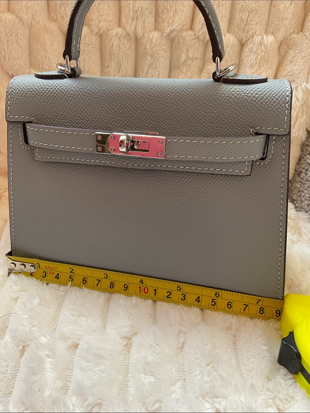 Mini Blue gray Structured Top-Handle Bag with Removable Straps silver hardware. - Picture 7 of 8